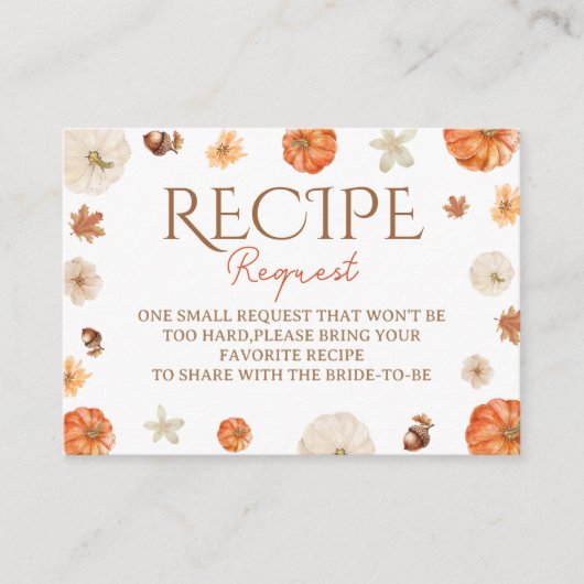 秋レシピ要求ブライダルシャワー エンクロージャーカード (正面)