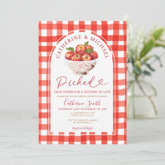 秋レッドアップルブライダルシャワーが互いを選んだ 招待状 (スタンド正面)