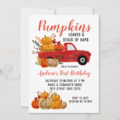 秋レッドトラックパンプキン誕生日招待 招待状 (正面)