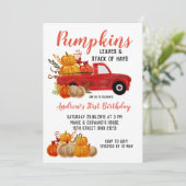秋レッドトラックパンプキン誕生日招待 招待状 (スタンド正面)