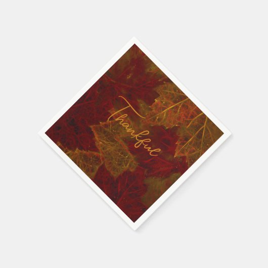 秋レッド金ゴールドメ素朴ジエレガントエデ葉ィーズサンクフル スタンダードカクテルナプキン (角)