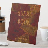 秋レッド金ゴールド素朴メープル離れズサインゲストブック 台座サイン (インサイチュ)