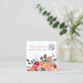 秋レトロBohoフローラqrコードロゴヘアメイクアップ スクエア名刺 (スタンド正面)