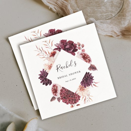 秋ロマンスウォーターカラーフローラブライダルシャワー スタンダードカクテルナプキン