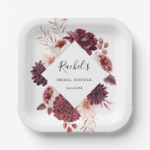 秋ロマンスウォーターカラーフローラブライダルシャワー ペーパープレート (正面)
