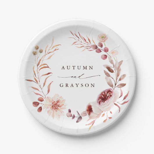 秋ロマンスウォーターフローラリース結婚ズ ペーパープレート (正面)