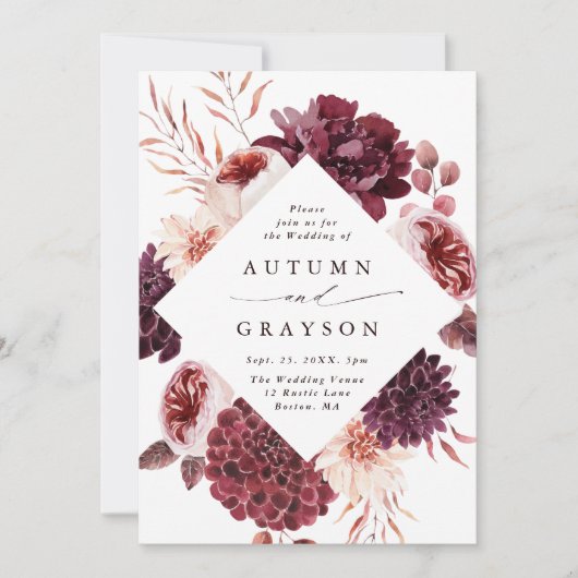 秋ロマンスウォーターフローラ結婚ズ 招待状 (正面)