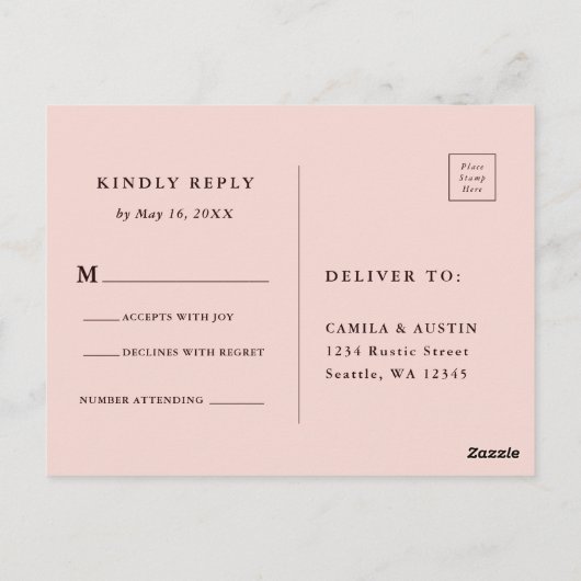 秋ロマンスウォーター色フローラ結婚式RSVP ポストカード (裏面)