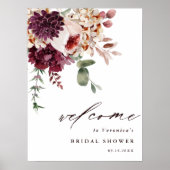 秋ロマンスフローラブライダルシャワーウェルカムサイン ポスター (正面)