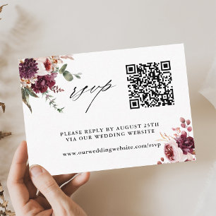 秋ロマンス結婚フローラのQRコードRSVP エンクロージャーカード