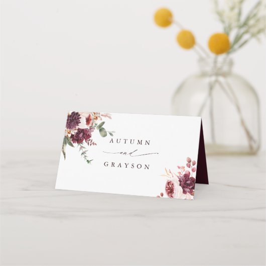 秋ロマンス結婚フローラパーソナライズされた プレイスカード (裏面)