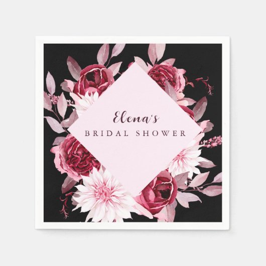 秋ロマンス金ゴールドフレームフローラブライダルシャワー スタンダードカクテルナプキン (正面)