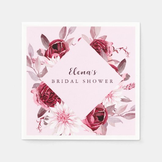 秋ロマンス金ゴールドフレームフローラブライダルシャワー スタンダードカクテルナプキン (正面)