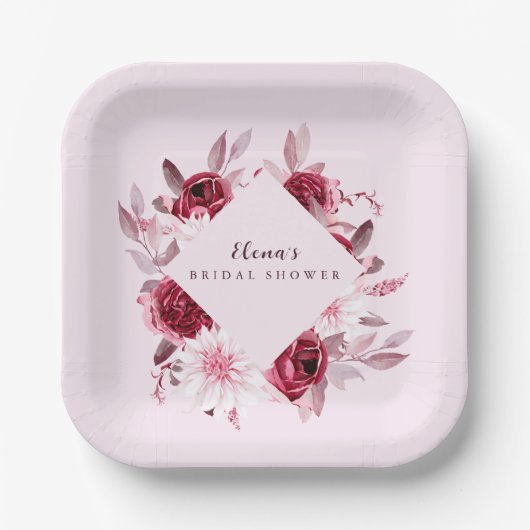 秋ロマンス金ゴールドフレームフローラブライダルシャワー ペーパープレート (正面)