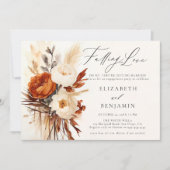 秋ロマンチックピーニーバラ自然婚約パーティ 招待状 (正面)