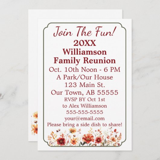 秋ワイルドフラワーおもしろいファミリー懇親会カードに参加 シーズンカード (正面/裏面)