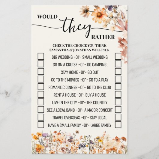 秋ワイルドフラワーは彼らはむしろシャワーゲームカード チラシ