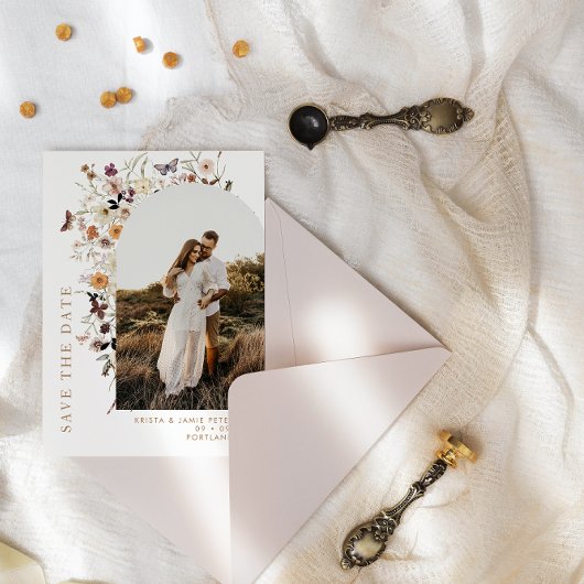 秋ワイルドフラワーアーチフォトQRコード結婚ズ セーブザデート