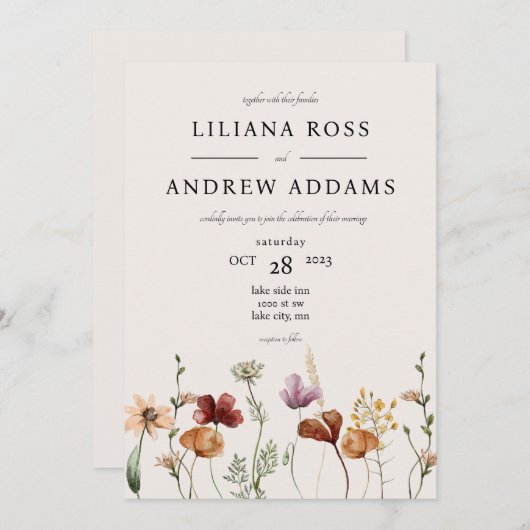 秋ワイルドフラワーウォーター結婚式招待状 招待状 (正面/裏面)
