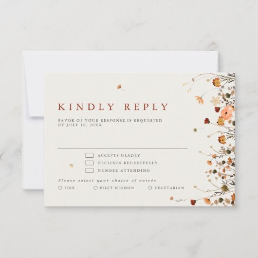 秋ワイルドフラワーガーデンフローラボホシック結婚ズ 出欠カード (正面)