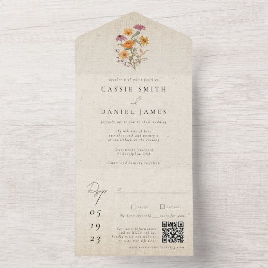 秋ワイルドフラワーガーデンボタニッ結婚クス オールインワン招待状 (内側)