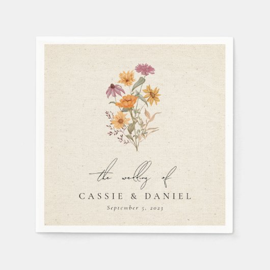 秋ワイルドフラワーガーデンボタニッ結婚クス スタンダードカクテルナプキン (正面)