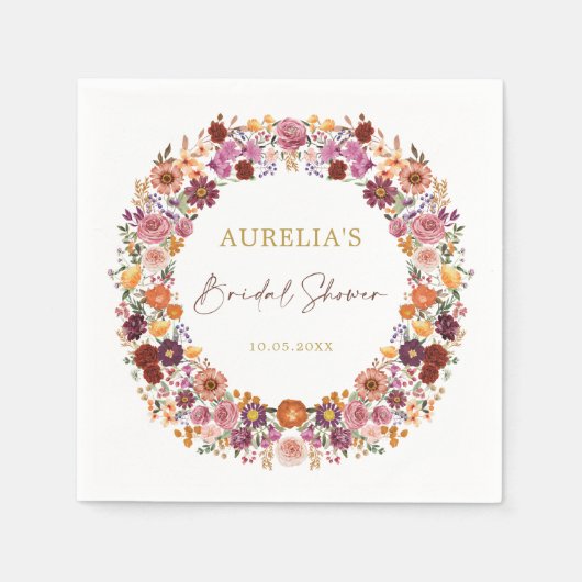 秋ワイルドフラワーガーデンリースブライダルシャワー スタンダードカクテルナプキン (正面)