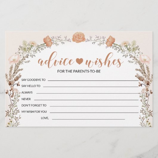 秋ワイルドフラワーガールの赤ちゃんシャワーアドバイスウィッシュカード 便箋 (正面)
