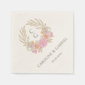 秋ワイルドフラワークレストリースモノグラム結婚ズ スタンダードカクテルナプキン (正面)