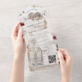 秋ワイルドフラワーシック写真QRコード秋結婚の日 オールインワン招待状 (貼ってはがせる)