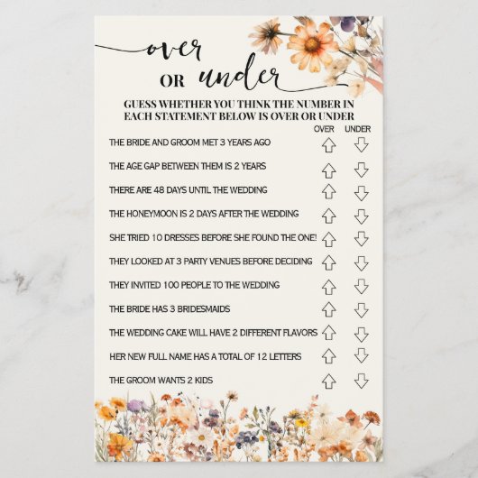 秋ワイルドフラワーシャワーゲームカードの上または下 チラシ (正面)