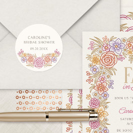 秋ワイルドフラワーズオータムフローラブライダルシャワー ラウンドシール