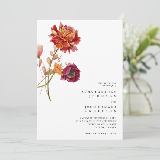 秋ワイルドフラワーズフローラ写真&QRコード結婚ズ 招待状 (スタンド正面)