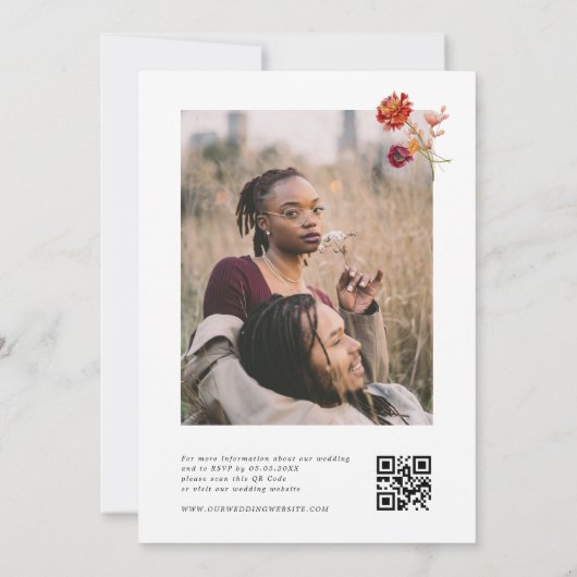 秋ワイルドフラワーズフローラ写真&QRコード結婚ズ 招待状 (裏面)