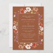 秋ワイルドフラワーズブラウン秋モダンの写真結婚の 招待状 (正面)