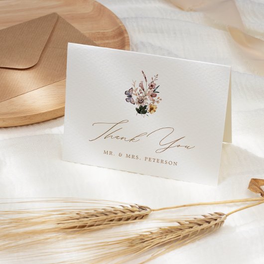 秋ワイルドフラワーズブーケ結婚ーズ サンキューカード