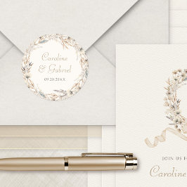 秋ワイルドフラワーズリースエレガントな結婚式 ラウンドシール