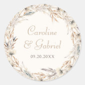 秋ワイルドフラワーズリースエレガントな結婚式 ラウンドシール (正面)