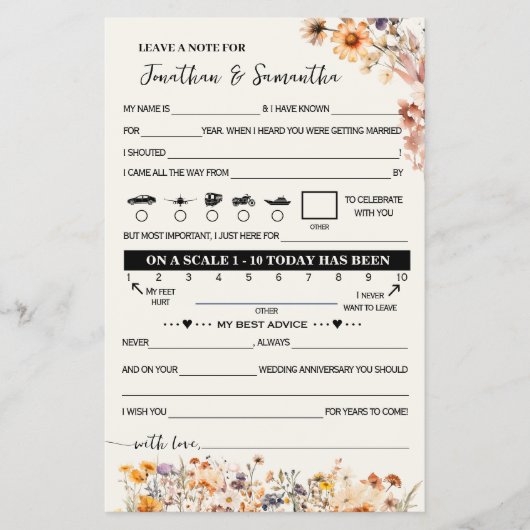 秋ワイルドフラワーノート結婚カップルのゲームカード チラシ (正面)