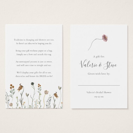 秋ワイルドフラワーノーラップシャワー表示ギフトラベル (正面&裏面)
