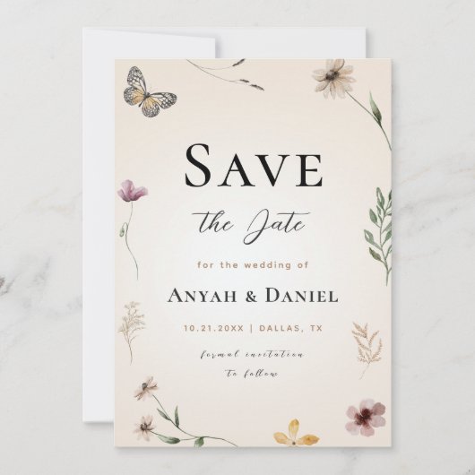 秋ワイルドフラワーバタフライ自然開花乾燥 招待状 (正面)