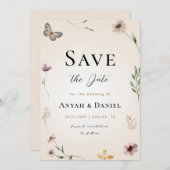 秋ワイルドフラワーバタフライ自然開花乾燥 招待状 (正面/裏面)