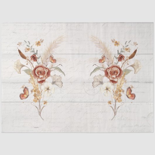 秋ワイルドフラワーパンパスグラス素朴ウッドデクページ 薄葉紙 (正面)