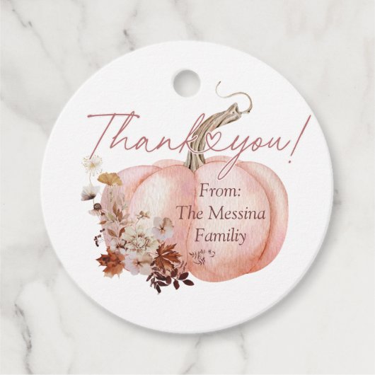 秋ワイルドフラワーピンクかぼちゃありがとうメッセージカード フェイバータグ (正面)