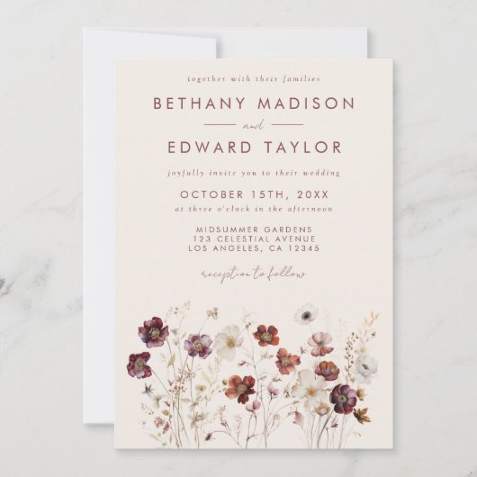 秋ワイルドフラワーフィールドベージュ結婚ズ 招待状 (正面)