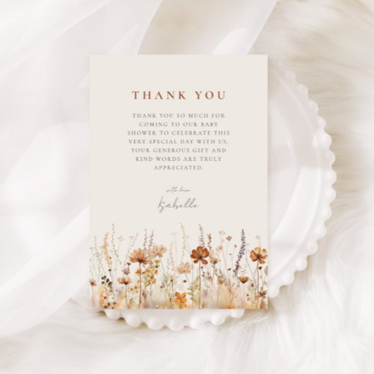 秋ワイルドフラワーフィールド赤ちゃんシャワー サンキューカード