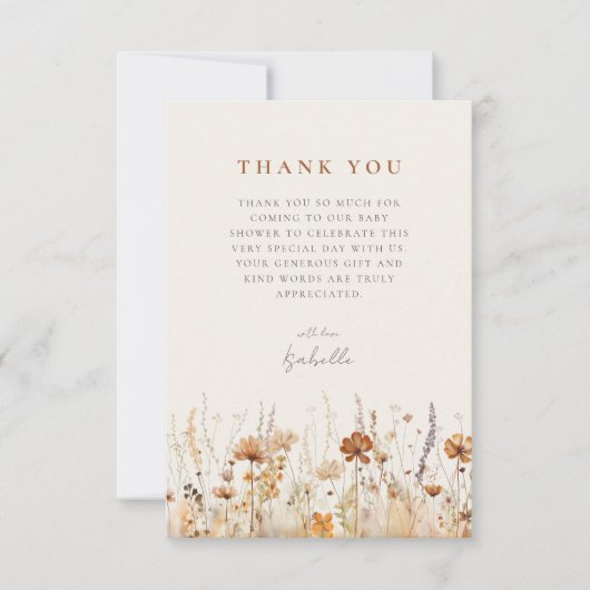 秋ワイルドフラワーフィールド赤ちゃんシャワー サンキューカード (正面)