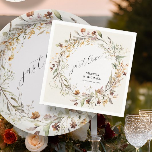 秋ワイルドフラワーフローラリース秋BOHO 結婚's スタンダードカクテルナプキン