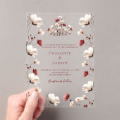 秋ワイルドフラワーブルゴーニュ澄んー結婚クリーム アクリル招待状 (インサイチュ (ポータブル))