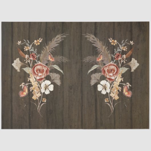 秋ワイルドフラワーブーケパンパスグラスデクページアート 薄葉紙 (正面)